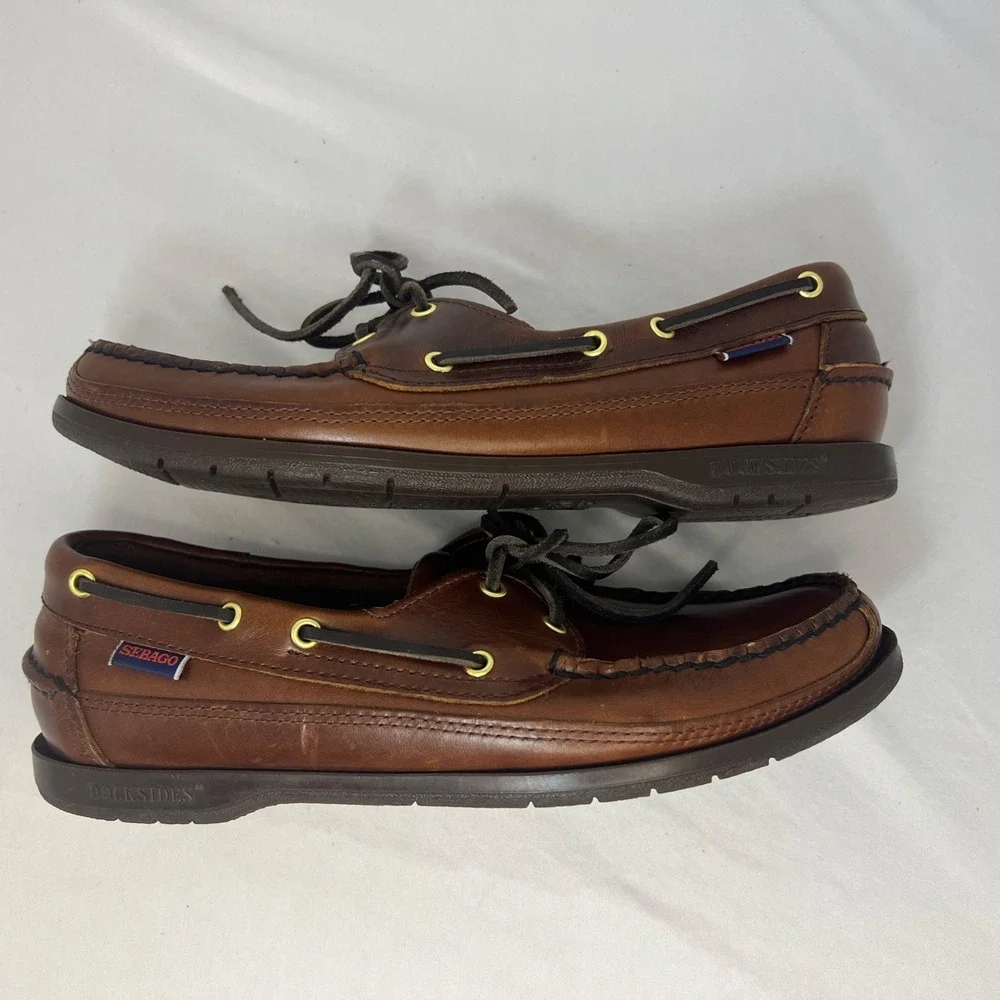 Sebago Schooner Docksides Men's Leather Boat Shoes 7.5 M Brown 75943